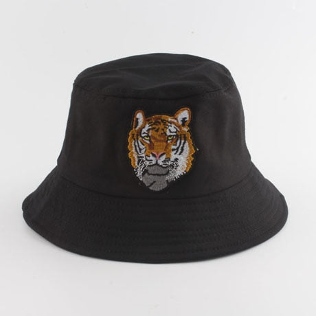 Animal Tiger Embroidery Bucket Hat For Men Women Hip hop Black Cap Summer Fishing Fisherman Hat Panama Bob Hat