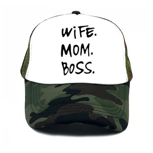 Spring New WIFE MOM BOSS Letters Print Solid Color Simple Baseball Net Hat Outdoor Sunscreen Casual Funny Lady Cap Truck Driver