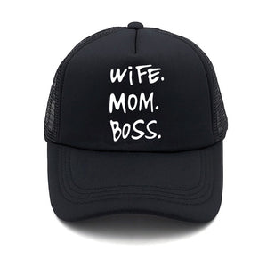 Spring New WIFE MOM BOSS Letters Print Solid Color Simple Baseball Net Hat Outdoor Sunscreen Casual Funny Lady Cap Truck Driver