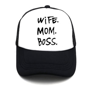 Spring New WIFE MOM BOSS Letters Print Solid Color Simple Baseball Net Hat Outdoor Sunscreen Casual Funny Lady Cap Truck Driver