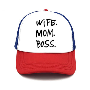Spring New WIFE MOM BOSS Letters Print Solid Color Simple Baseball Net Hat Outdoor Sunscreen Casual Funny Lady Cap Truck Driver