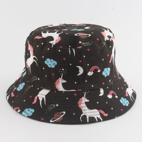 Panama Bucket Hat Women Casual Summer Cap Cartoon Print Two Sides Wear Fishing Hat chapeu pescador