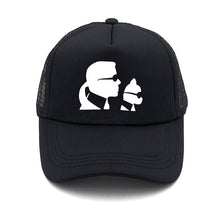Load image into Gallery viewer, Karl and his cat print woman&#39;s summer baseball cap Karl WHO stylish man&#39;s truck mesh net Snapback cap