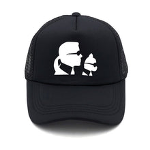 Load image into Gallery viewer, Karl and his cat print woman&#39;s summer baseball cap Karl WHO stylish man&#39;s truck mesh net Snapback cap