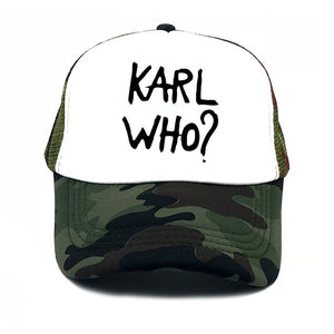 Karl and his cat print woman's summer baseball cap Karl WHO stylish man's truck mesh net Snapback cap