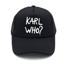 Load image into Gallery viewer, Karl and his cat print woman&#39;s summer baseball cap Karl WHO stylish man&#39;s truck mesh net Snapback cap