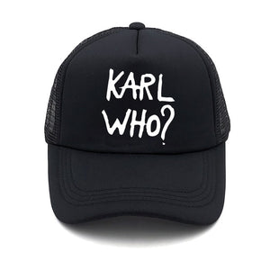 Karl and his cat print woman's summer baseball cap Karl WHO stylish man's truck mesh net Snapback cap