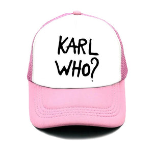 Karl and his cat print woman's summer baseball cap Karl WHO stylish man's truck mesh net Snapback cap