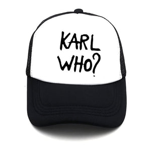 Karl and his cat print woman's summer baseball cap Karl WHO stylish man's truck mesh net Snapback cap