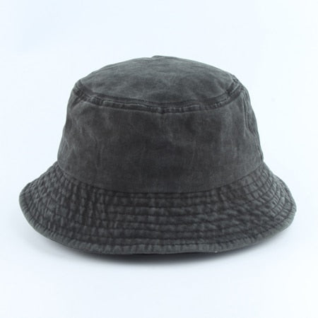 Washed Cotton Black Bucket Hat Men Panama Summer Denim Boonie Hat UV Sun Protection Hiking Fishing Hat Bob Chapeau