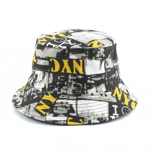 NYC Print Reversible Bucket Hats Mens Panama Bucket Cap Women Two Sided Wear Fisherman Hat Summer Cotton Sun Caps